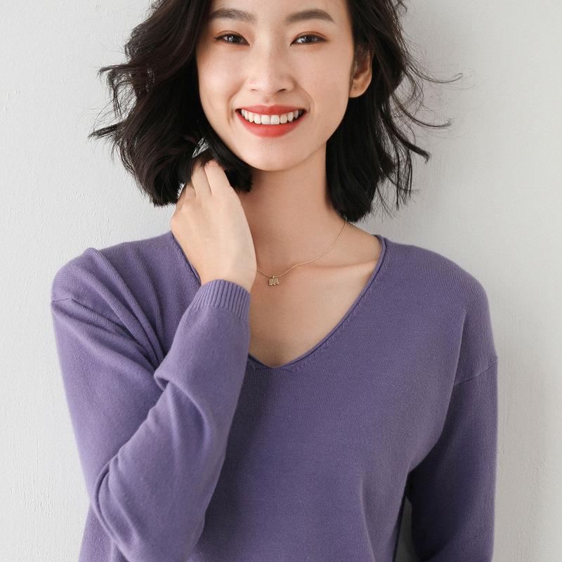Fashion Korean Women Loose V-Neck Solid Pullover Sweater Autumn And Winter Long-Sleeved Knit Bottoming Shirt Large Size Sweaters