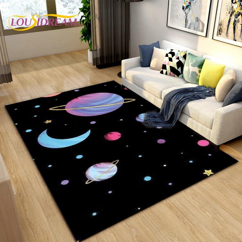 Cartoon Universe Starry Sky Planet Area Rug,Carpet Rug for Living Room Children's Bedroom,Kids Play Game Floor Mat,Anti-slip Mat