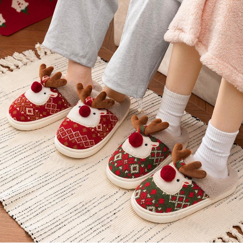 Fashion Christmas Slippers 2025 Winter Warm Plush New Christmas Ladies Indoor Slipper Home Comfortable Platform Non-slip Cotton Slippers