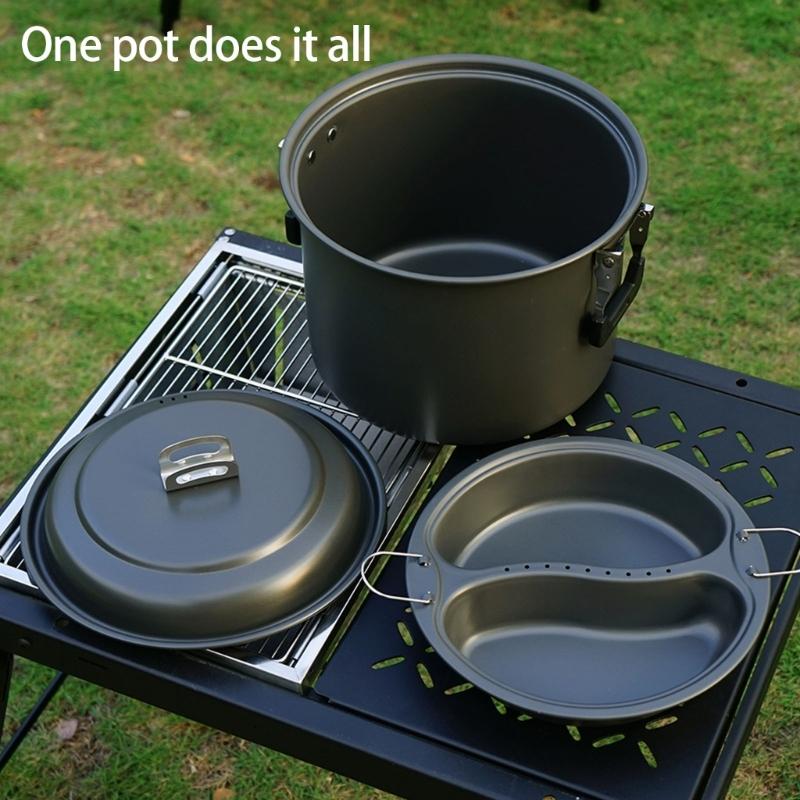 Aluminum Outdoor Camping Pots 6L Large Capacity Multifunctional Cooking Pots Cookware For Picnics, Travel Driving Tours