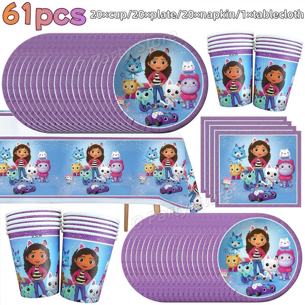 Gabby Dollhouse Birthday Decoration Gabby Disposable Dishes For Parties Girls Boys Favors Baby Shower Supplies Child Party Decor