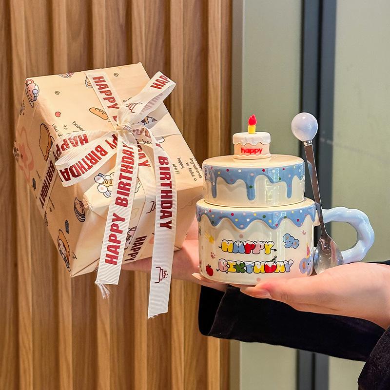 Girlfriend Birthday Gift Cute Cream Cake Cup Girls Ceramic Mug Ritual Souvenir Gift Box