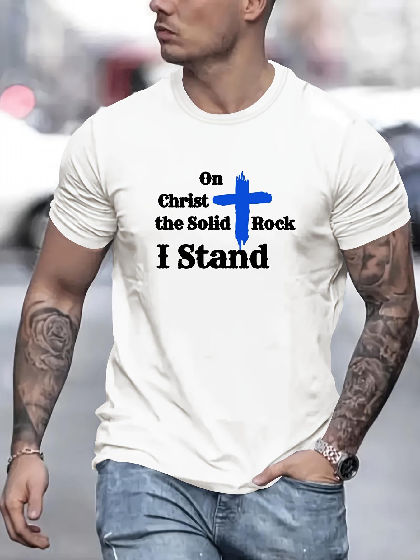 

On Christ I Stand Print T Shirt, Tees For Men, Casual Short Sleeve T-shirt For Summer XXXXXL білий