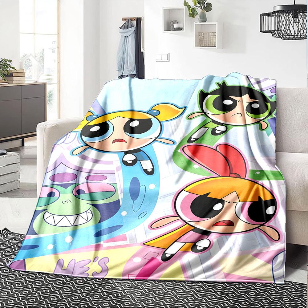 1pc Powerpuff1 Blanket, Gift, for Men and Women, Soft Blanket, Good for Sofa Bed Couch Travel, Lightweight Flannel Blanket