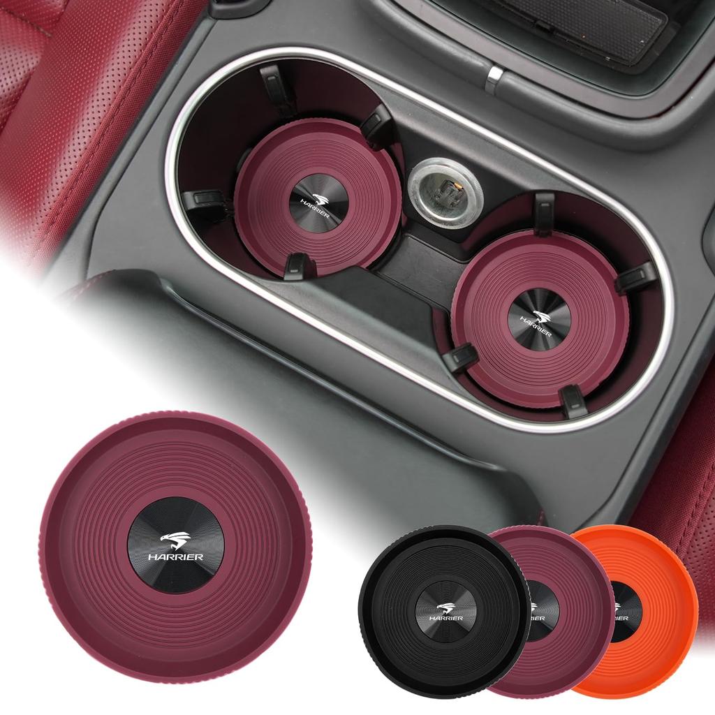 Wine Red Car 3D Round Cup Mats for Car Drink Compatible with Toyota Harrier 80 Series and 60 Stylish Custom Interior Silicone with Premium Metal Car