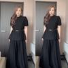 Plus Size Chic French Style Summer Suit: Short Sleeve Top & Wide-Leg Pants Set