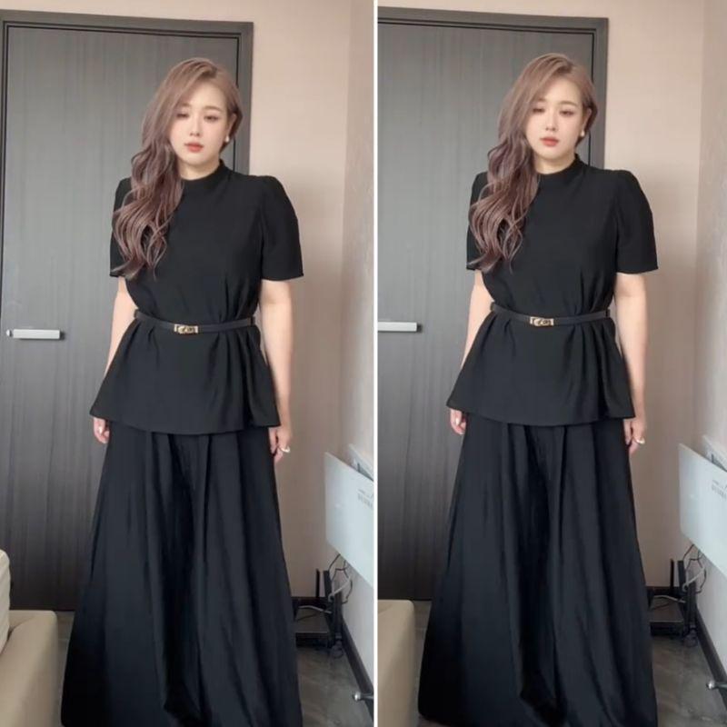 Plus Size Chic French Style Summer Suit: Short Sleeve Top & Wide-Leg Pants Set