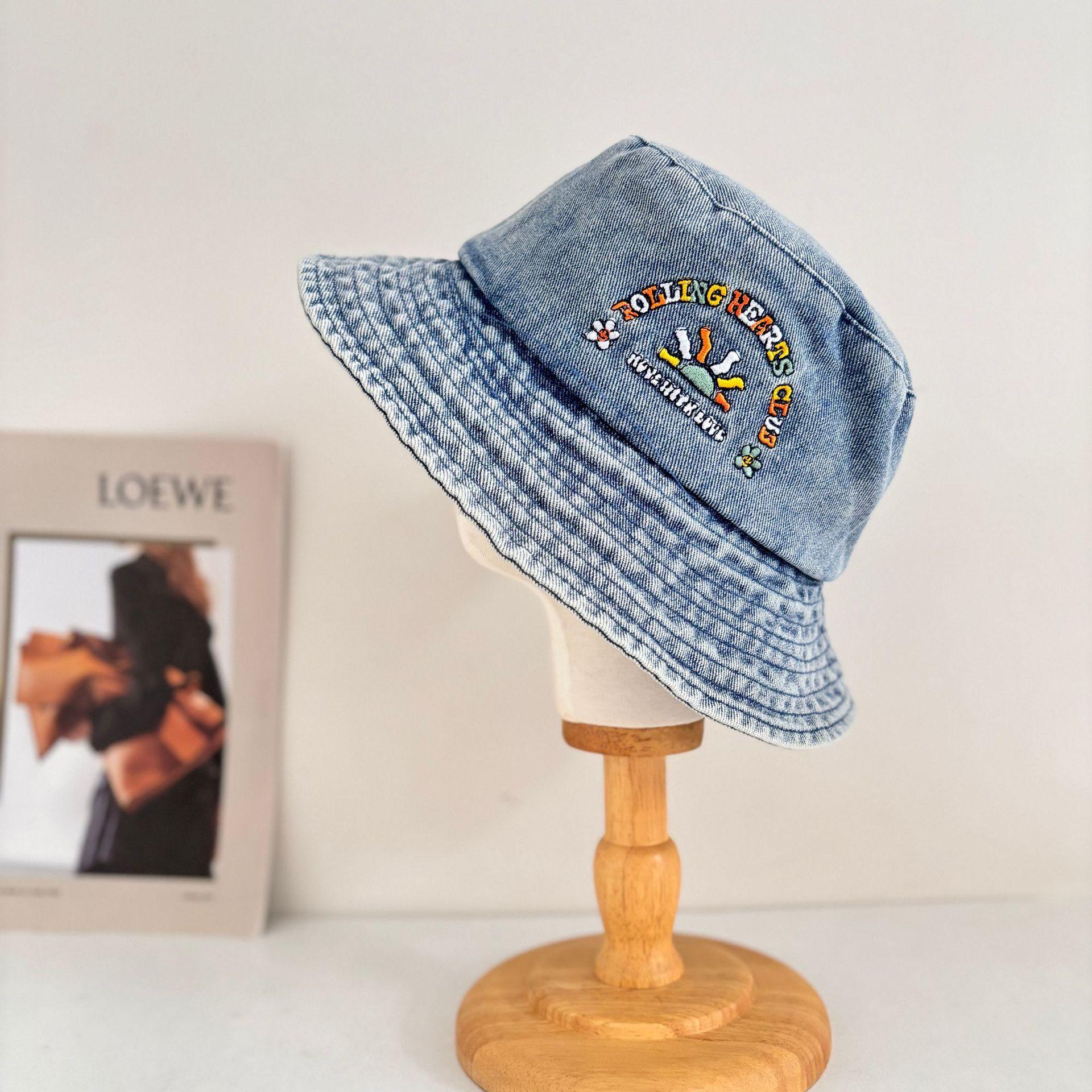 

Шляпа-ведро из выстиранного старого денима для мужчин и женщин, весенний и летний солнцезащитный козырек, защита от солнца, широкополая шляпа, шляпа для отдыха на открытом воздухе M（56-58cm）