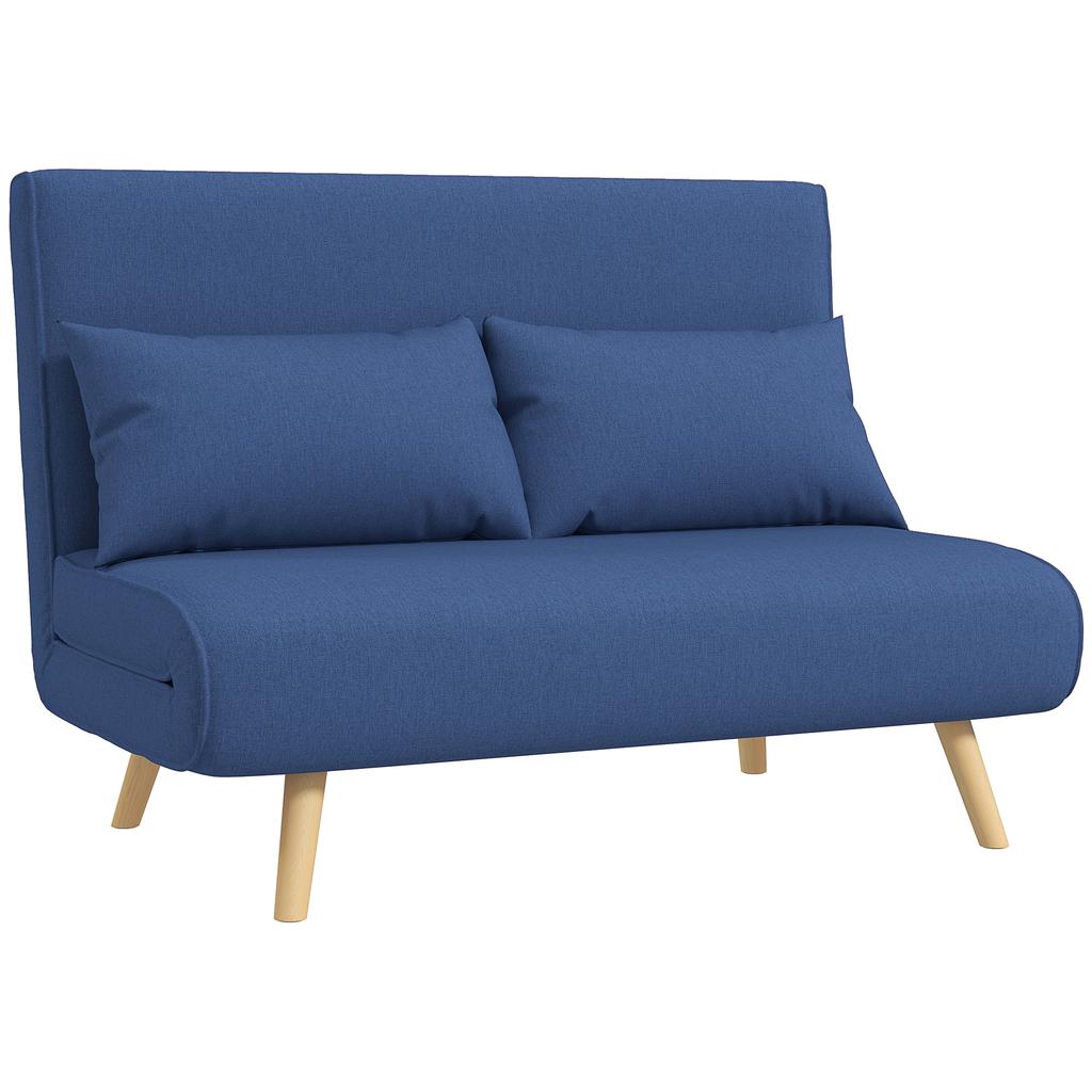 2-Seater Sofa Bed Linen-Type Upholstered with Backrest Adjustable In 5 Positions and 2 Pillows 120x75x85 Cm Dark Blue