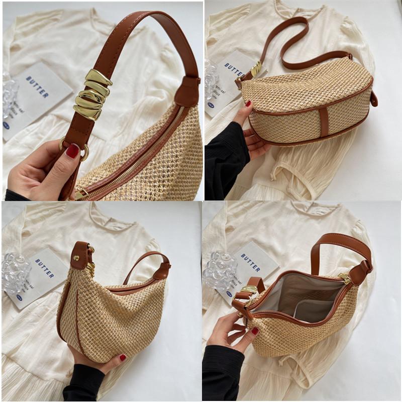 Moda de Verano Simplicidad Bolsos de Paja para Mujer Bolso de Hombro de Viaje Bolsos de Playa Tejidos a Mano Bolsos Tote Femeninos de Gran Capacidad