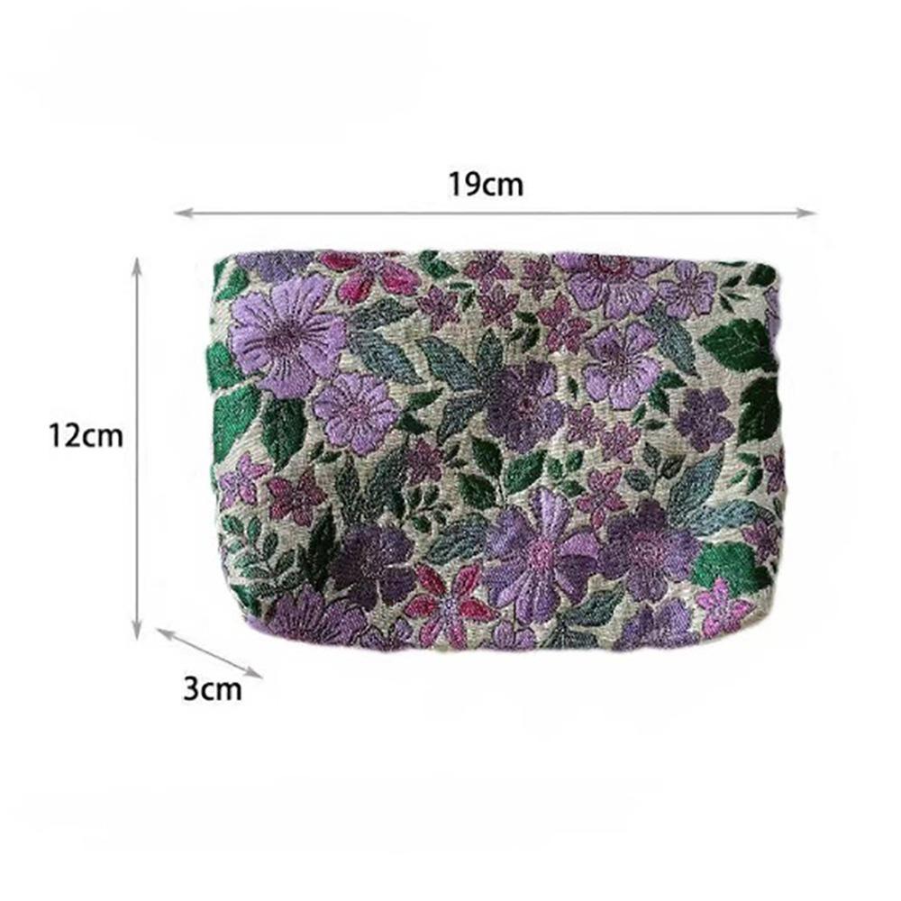 Polyester Canvas Flower Clutch Bag Large Capacity Zipper Closure Cosmetic Storage Pouch Portable Flower Pattern Makeup Bag