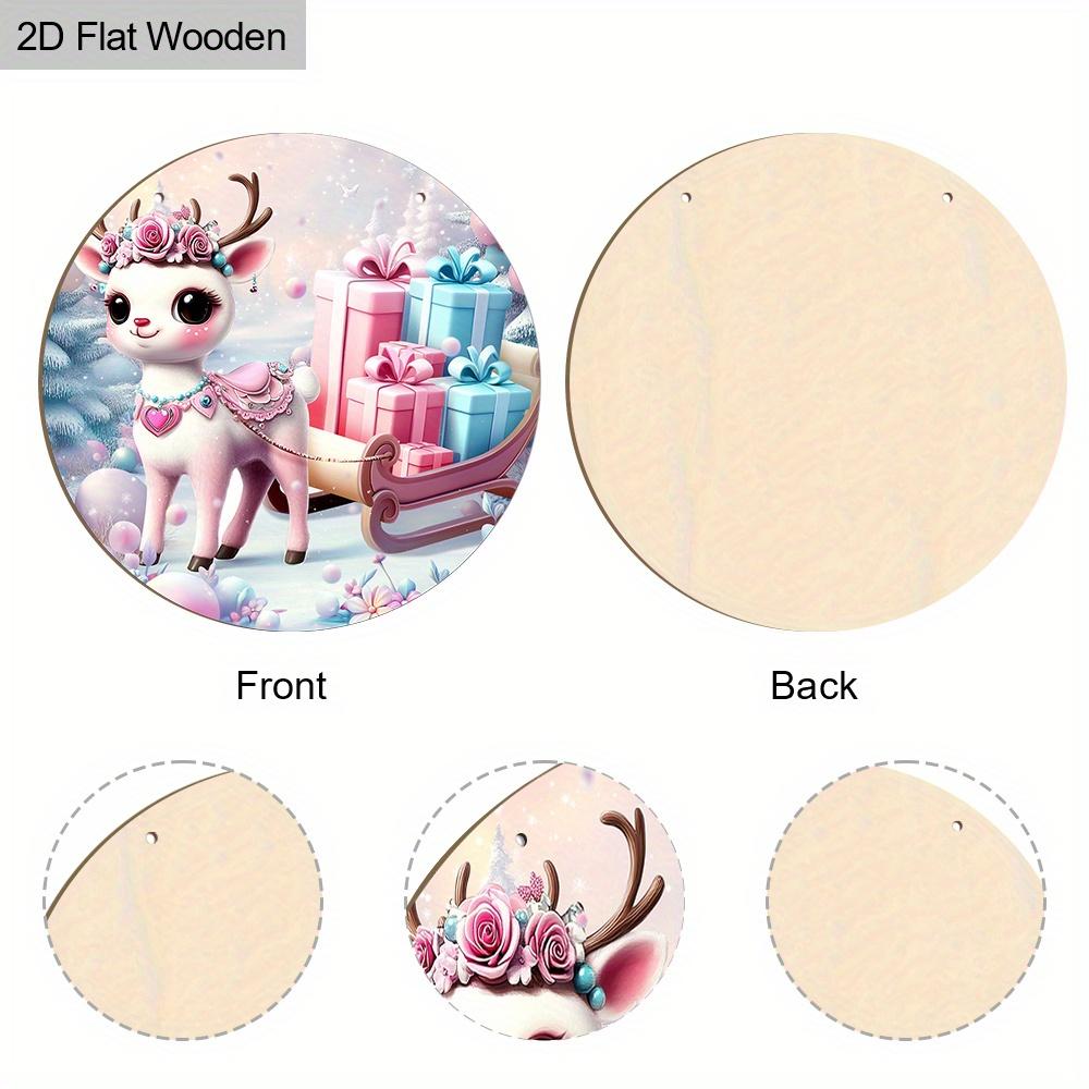 2D Flat Pink Wooden Christmas Sign, Charming Decorative Plaque with Adorable Elk Sled Pattern, Ideal for Front Door, Home, Office Decor
