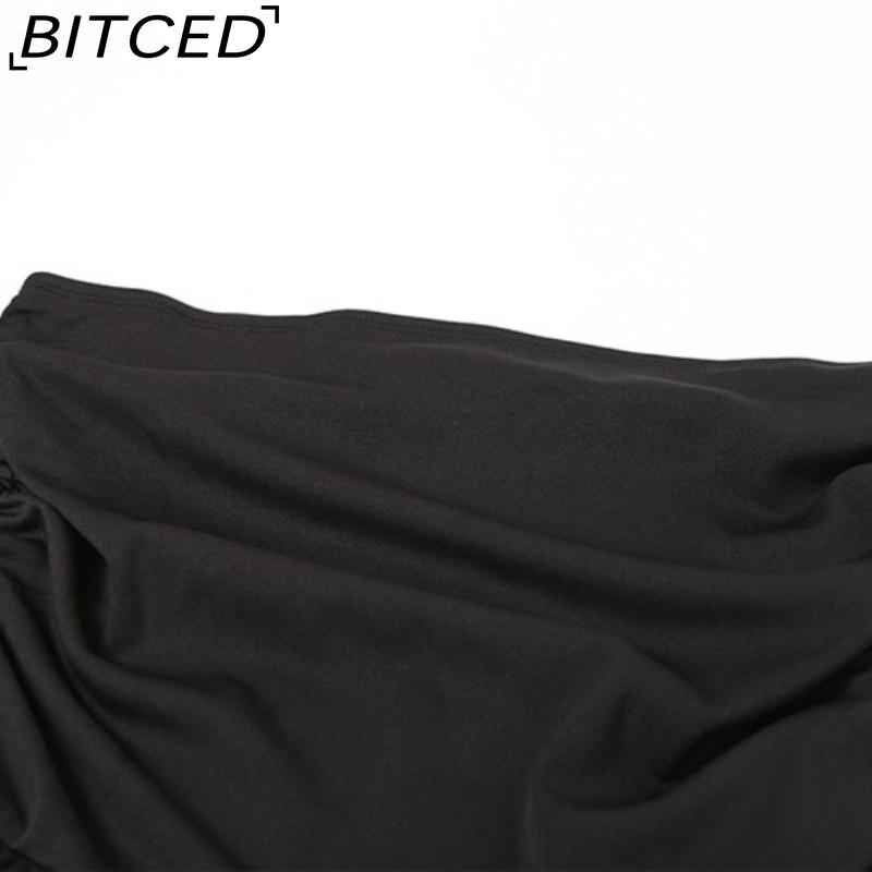BITCED Fall Solid Color High-Waisted Sexy Mesh Ribbon Short Skirt for Women