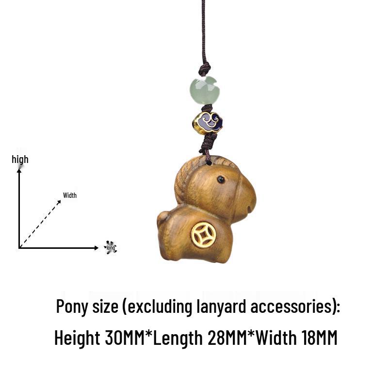 Sandalwood Zodiac Horse 2026 Money Keychain & Phone Lanyard Ornament