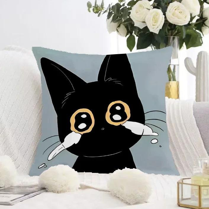 Cute Black Cat Double-sided Printed pillow cover Short plush Suitable living rooms bedrooms sofas throw cushion cover