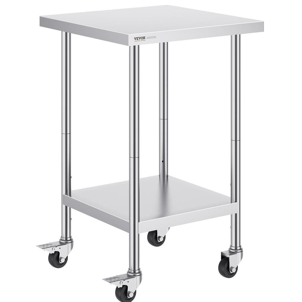 Stainless Steel Work Table Commercial Prep Table 24x24 Inch With 4 Casters