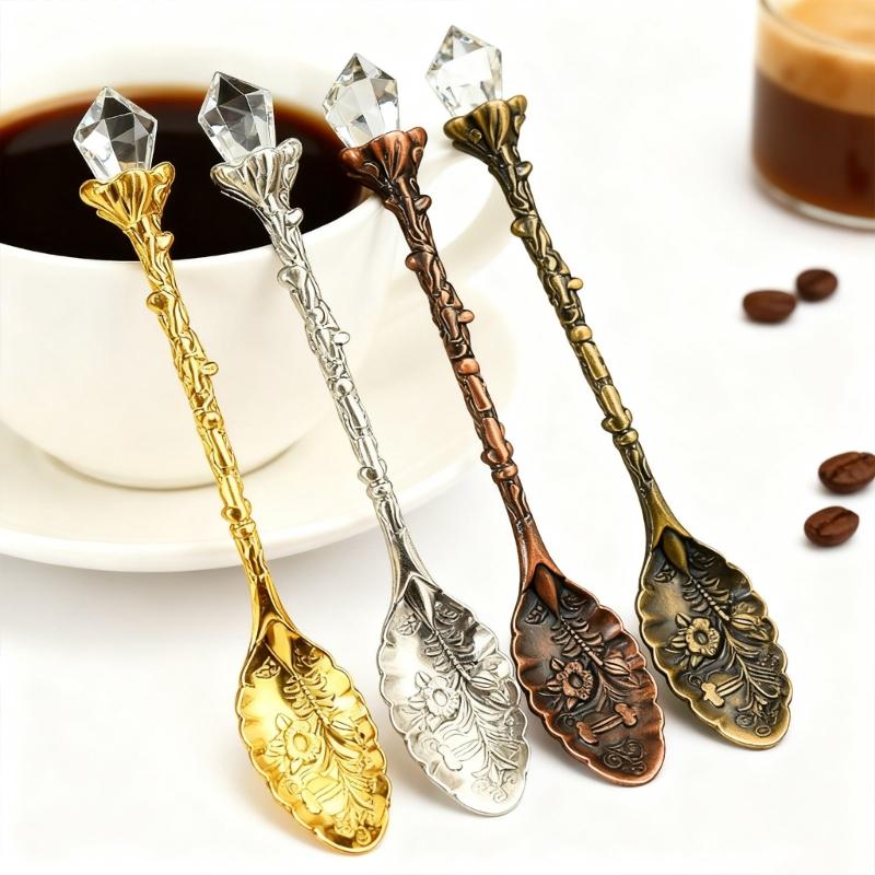 Retro Crystal Head Kirsite Spoon Elegant Antique Designs For Dessert Salt Coffee Teas Utensils Durable Kitchens Tool