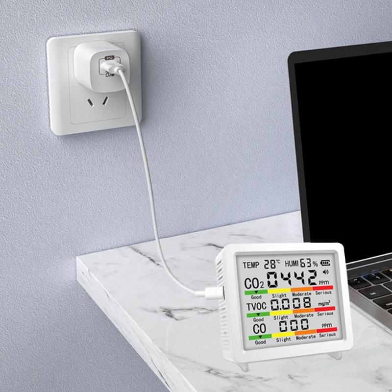 4inch Large Screen Multifunction Air Quality Monitor Including Temperature, Humidity, CO CO2 TVOC for Home
