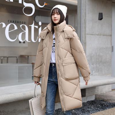 Winter Loose Cotton Jacket Coat Women's Pocket Hooded Jackets Casual Medium Long Parka
