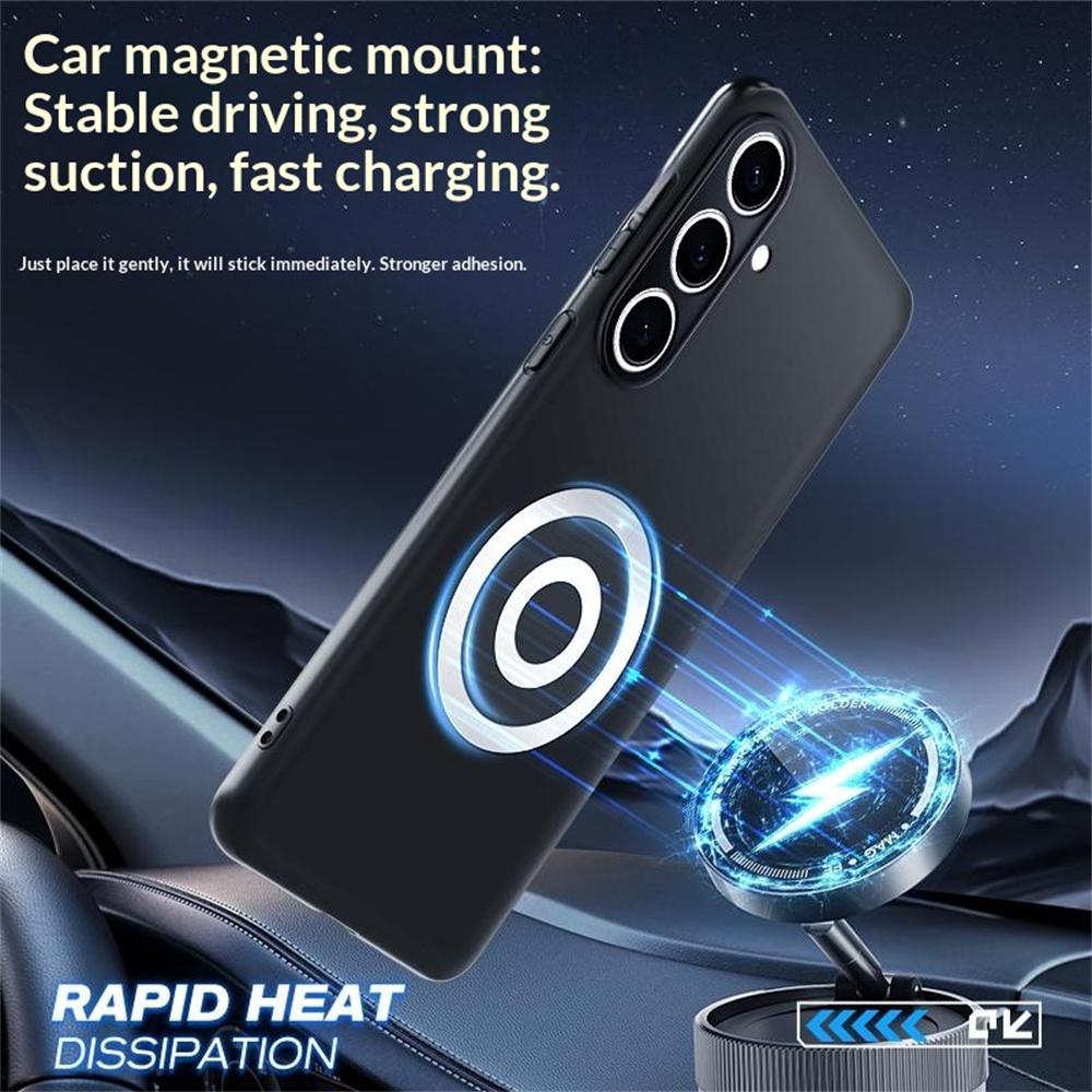 For Samsung Galaxy S24+ Case Graphene + Brass Heat Dissipation Silicone PC Phone Cover Support Magnetic Car Mount