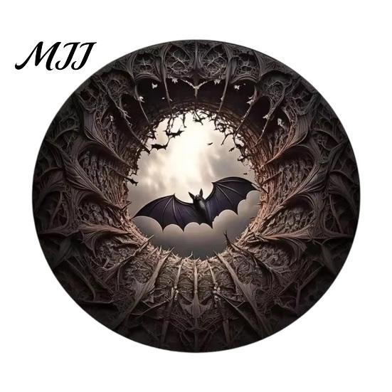 Indoor Holiday Theme Rug Halloween Round Area Rug, 3D Optical Illusion Doormat for Living Room, Scary Floor Mat Non Slip Absorbent Mat, Washable