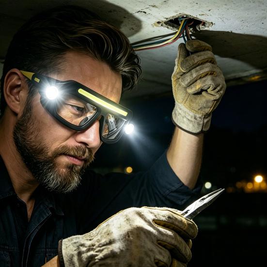 Multifunctional Eyeglass Light, XTE USB Rechargeable LED Head Lamp for Outdoor, 5 Lighting Modes Hands Free Work Light for Night Fishing