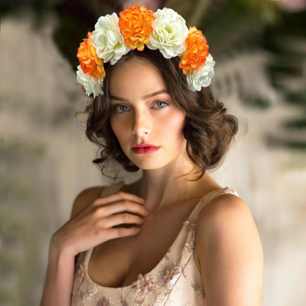 Rose Flower Bohemian Headband Women Bride Floral Wreath Head Hoop Hair Accessories Wedding Festival Mexican Party Decoration