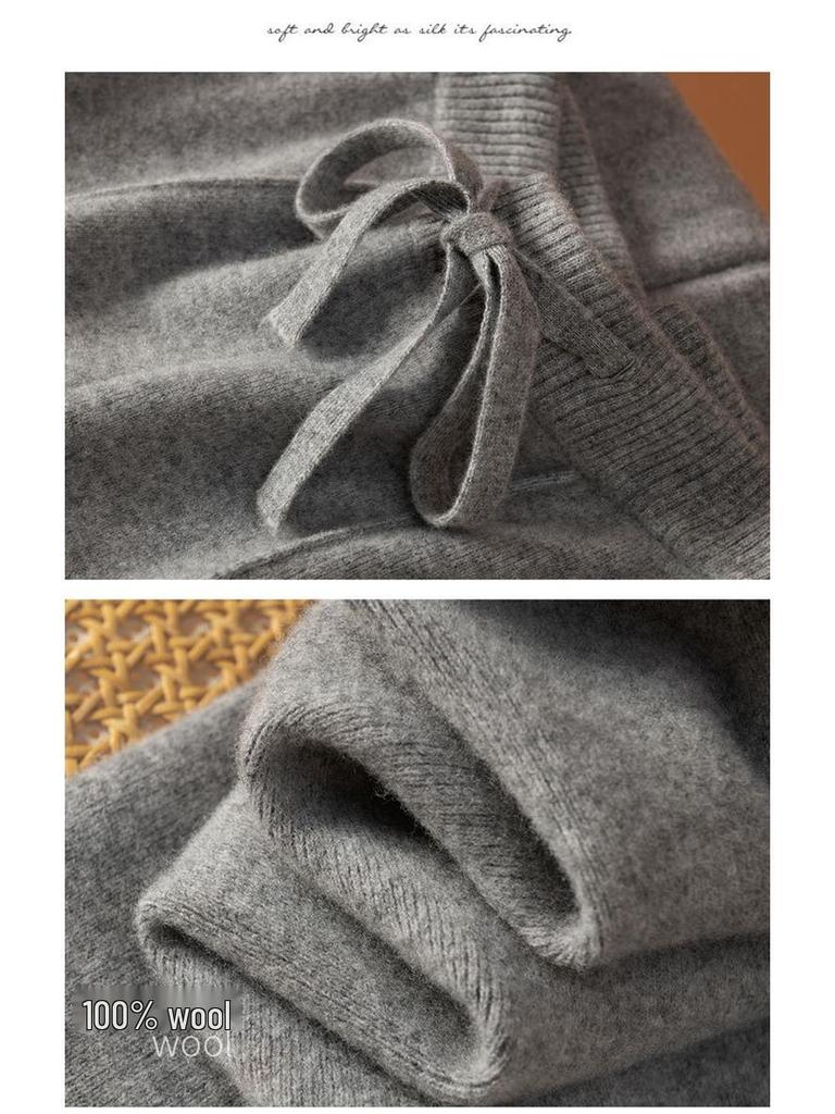 Women's High Waist Wool Wide Leg Pants - Autumn/Winter Casual Floor-Length Knitted Trousers