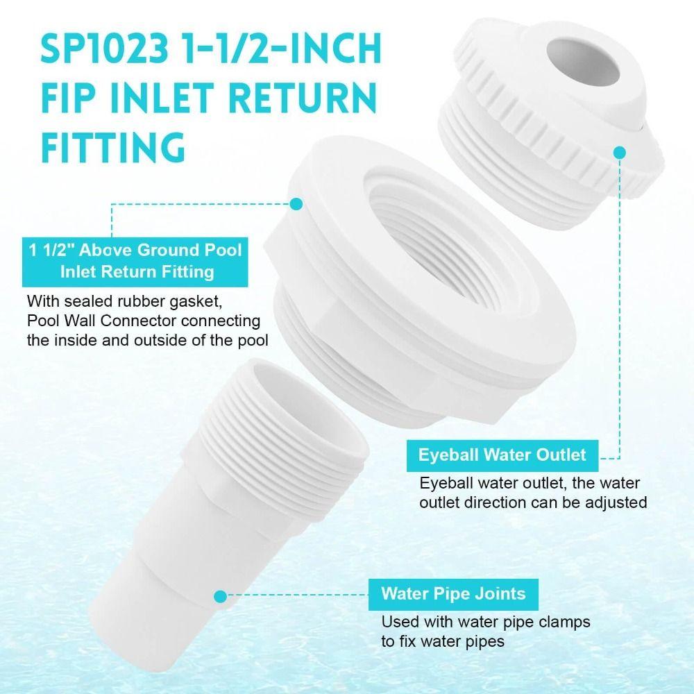 White Return Jet Fitting Adjustable Above Ground Pool Complete Inlet Return Fitting SP1023