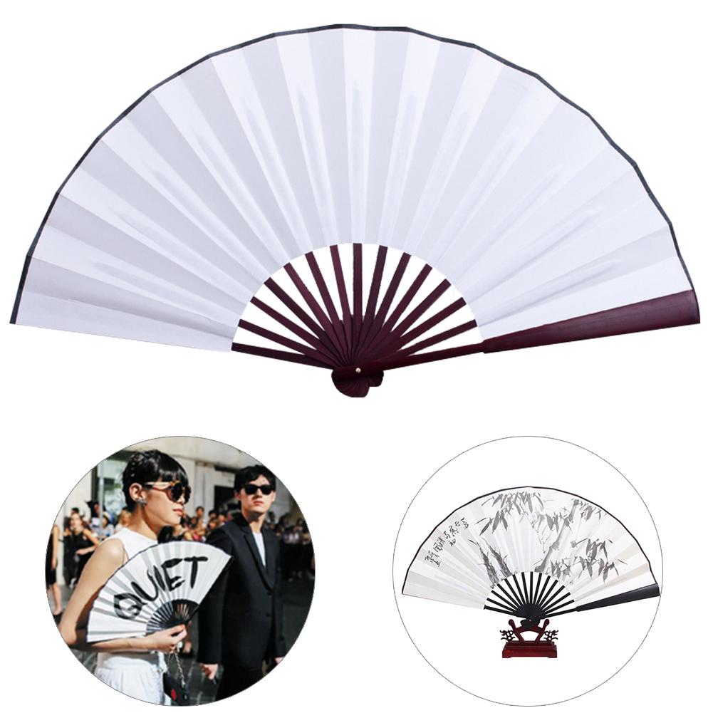 Silk Cloth Chinese Folding Fan 10.6/13 Inches Solid Color Bamboo Antiquity Blank Fan for Calligraphy Painting Writing Home Decor