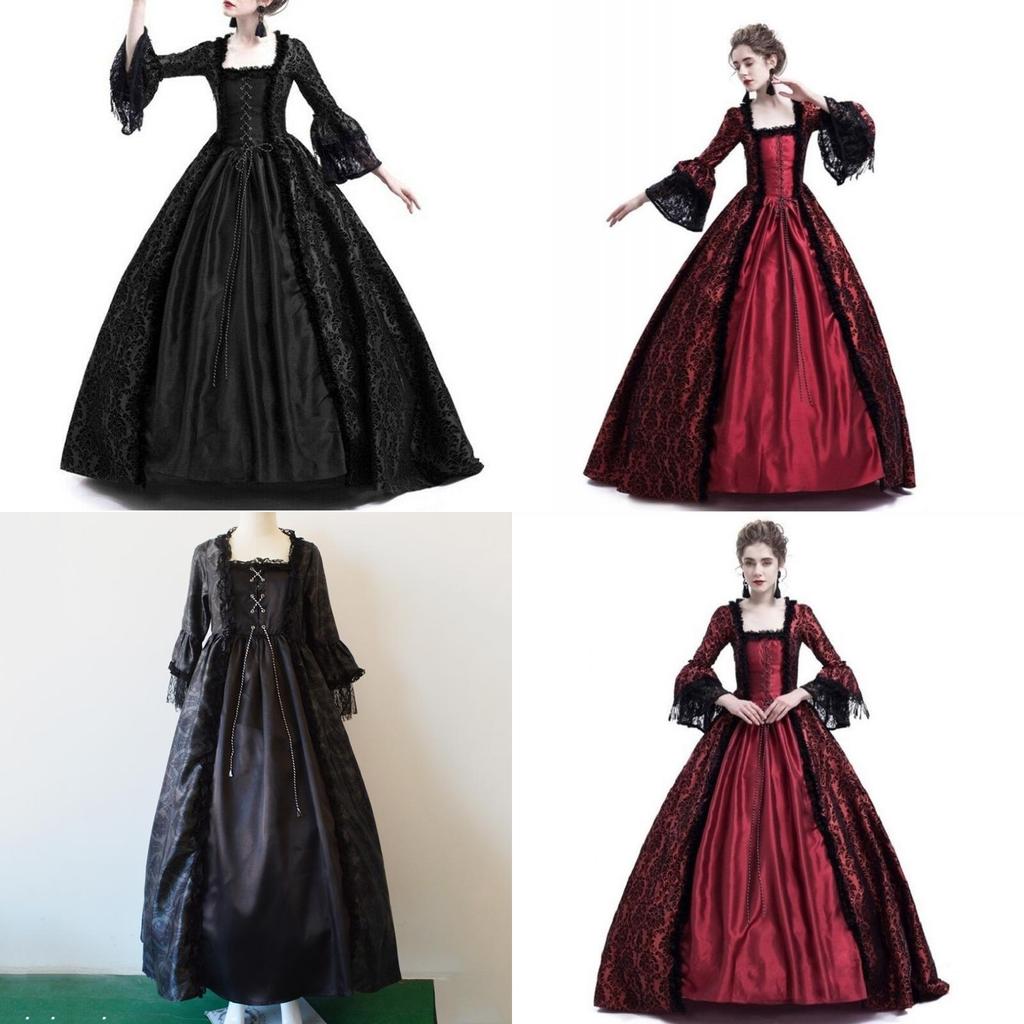Lussuoso Abito Medievale da Donna Maria Antonietta con Maniche Lunghe Stile Vittoriano