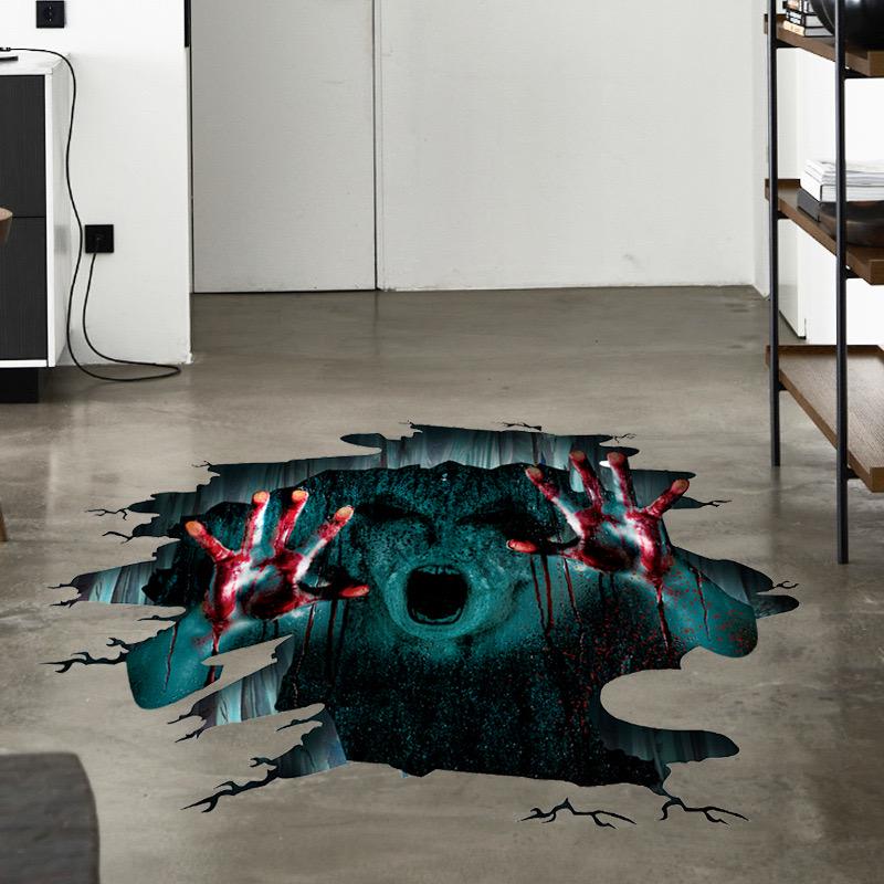 3D Halloween Floor Stickers: Stereoscopic Horror Props for Indoor Decor in Malls, Stores, or Bars
