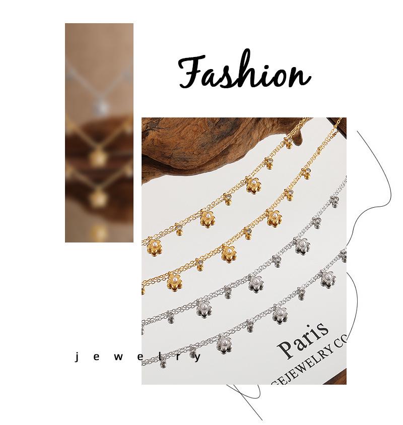 Korean Style Titanium Steel Small Flower Diamond Necklace for Women - Sweet Design Clavicle Choker