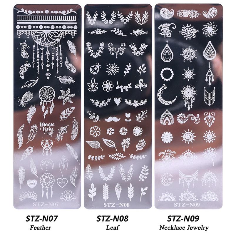 Nail Stamping Plates Set Silicone Sponge Brush Polish Transfer Stencils Flower Butterfly Geometry Template Nail Tool