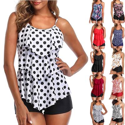 Traje de baño de dos piezas para mujer con estampado de almohadillas para el pecho Traje de baño para mujer Conjunto de natación Pantalones cortos
