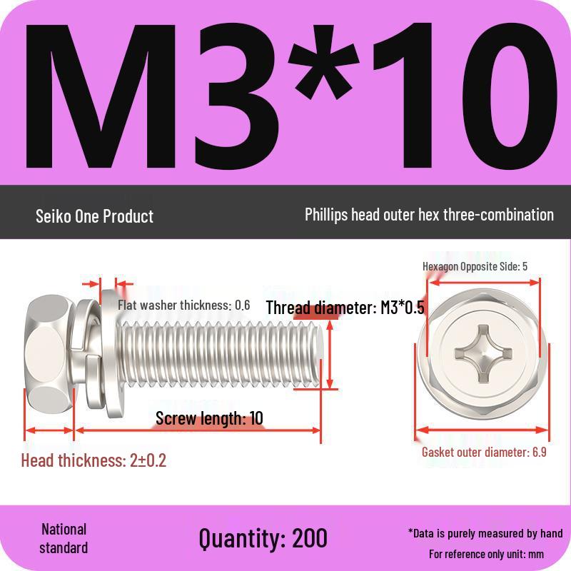 Hexagon Head Combination Screw Bolt Set with Washer and Spring Washer