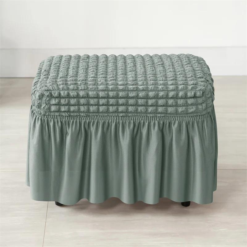 Funda con Falda de Seersucker para Taburete Reposapiés Elástica Spandex Cubre Otomana Color Sólido Antideslizante Lavable Fundas para Reposapiés para Sala de Estar