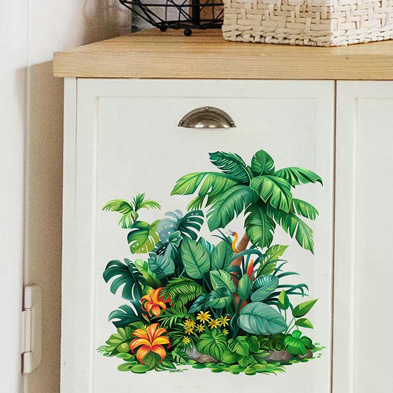 Green Plant Leaves Toilet Sticker WC Self Adhesive Mural Stickers Bathroom Wall Sticker Home Decoration Decals