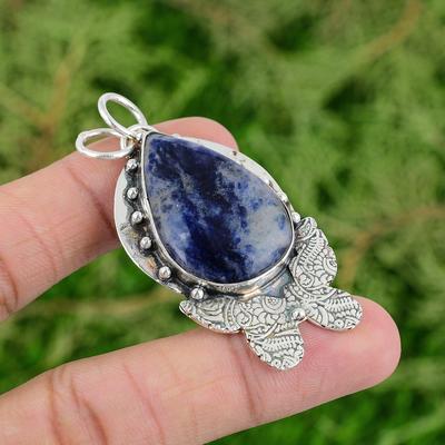 Daughters Day Deal Third Eye Chakra Natural Sodalite 925 Silver Bezel Pendant