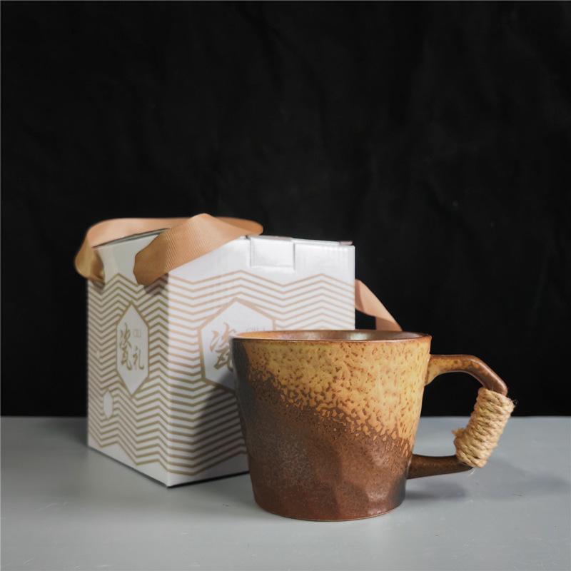 Cană de cafea retro creativă din ceramică grosieră, lucrată manual, cadou, cană ceramică, cutie cadou, pachet cadou de valoare ridicată