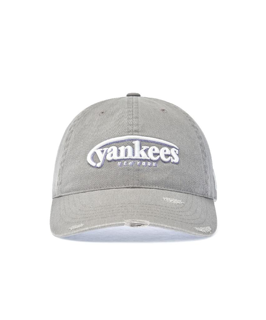 Emelbi Vintage Damaged Curve Logo Unstructured Ball Cap Ny (Grey)