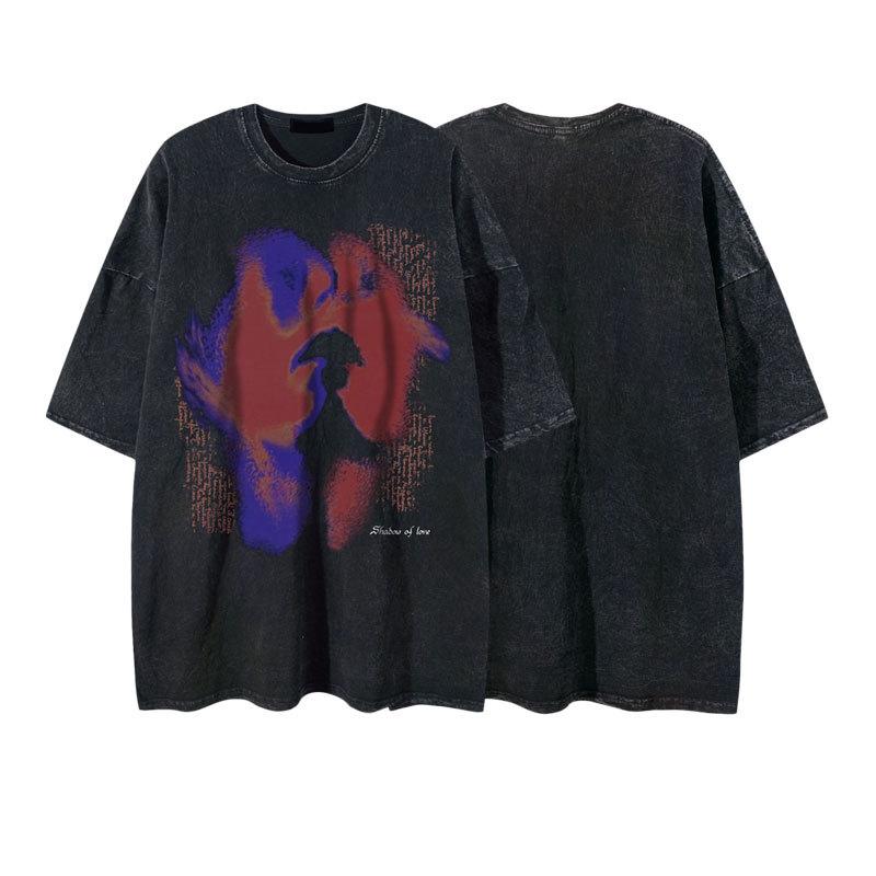 YPRS men's design sense of national tide oversize American street niche loose couple ins washing water short sleeve t-shirt