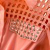 Summer Hollow Out Beaded Loose Chiffon Beach Dress Shirt Women's Puff Sleeve Lace Up Belt Holiday Party Long Robes Maxi Dress
