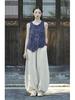 Women's Retro Ramie Sand-Washed Distressed Loose Lantern Pants for Meditation and Tai Chi