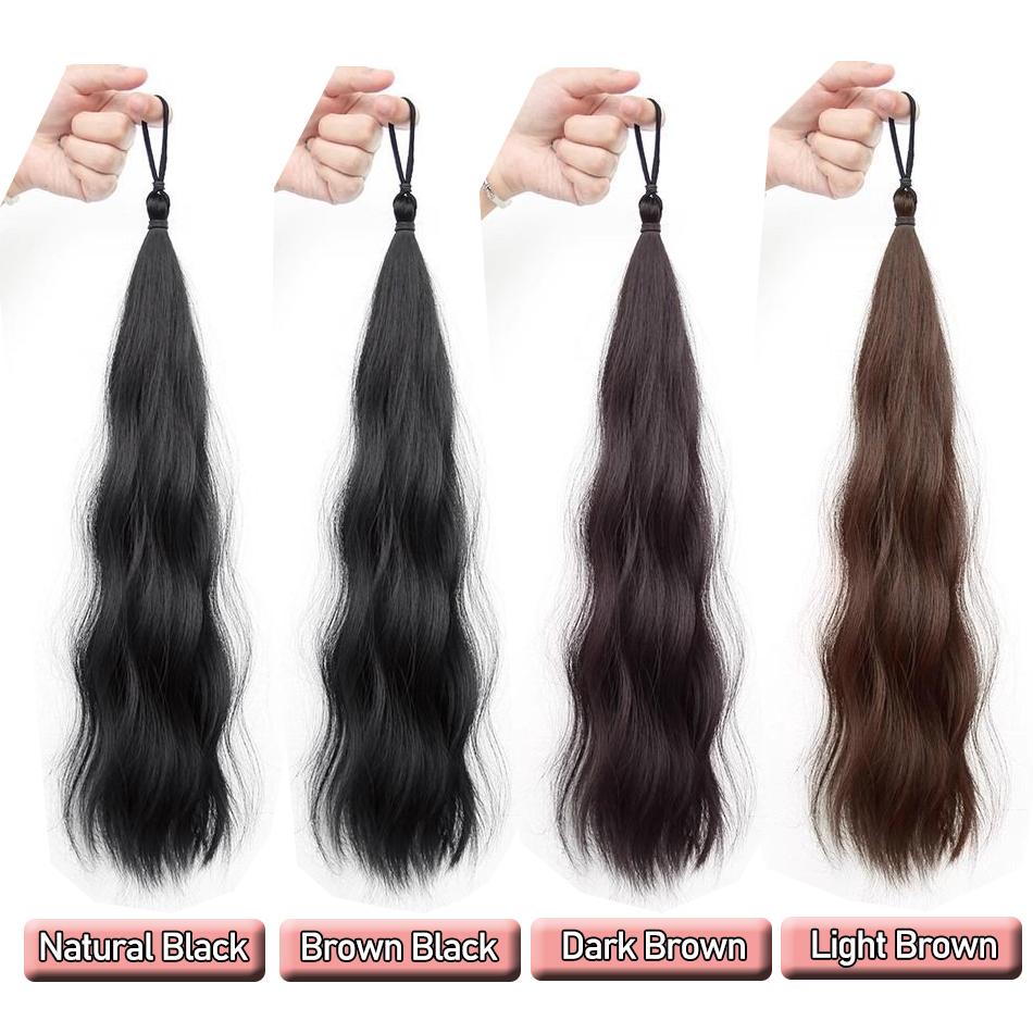 Long Wavy Synthetic Self-Winding Ponytail Hair Extensions With Elastic Rubber Band Braided Hair Bundle For Women Increase Hair