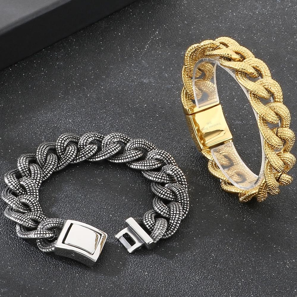Retro 19MM Heavy Duty Cuban Link Chain Man Bracelet for Men Punk Gothic 316L Stainless Steel Jewelry Men's Bracelets Boys Gifts