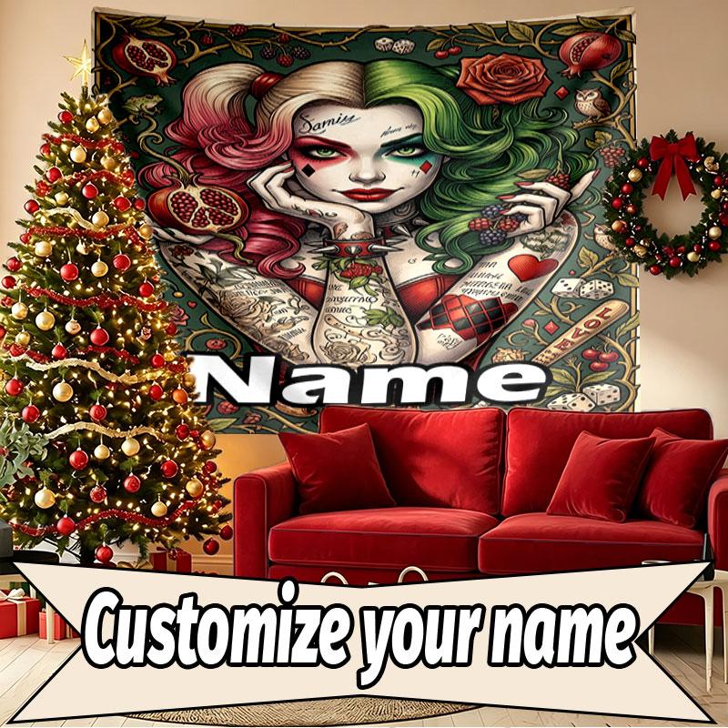 Custom Name Personalized Harley Quinn Print Tapestry, Wall Art Decor, Bedroom, Dorm, Apartment, LivingRoom, Party Backdrop, Gift for Birthday