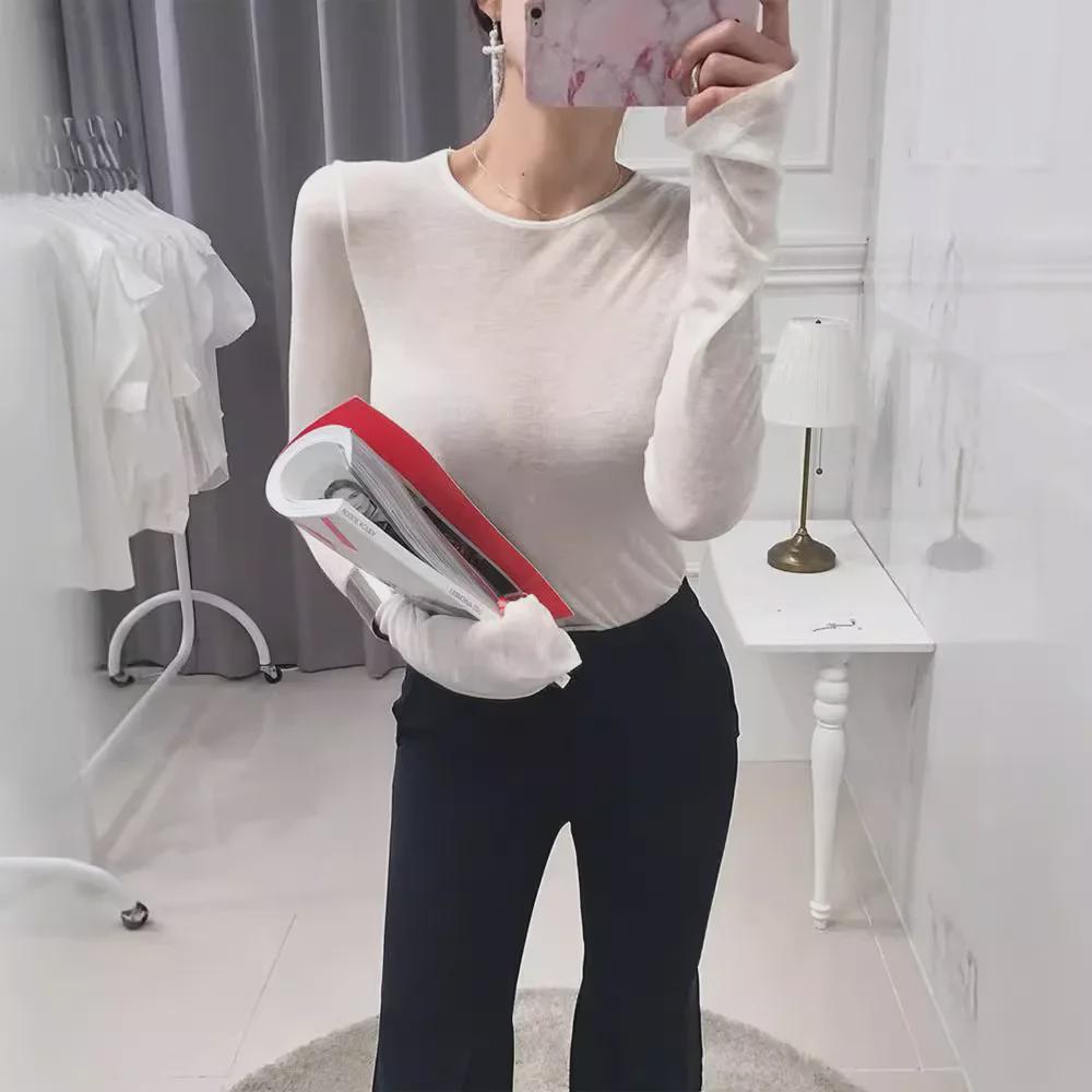 Korean Sexy Slim Fit Sheer Round Neck T-Shirt