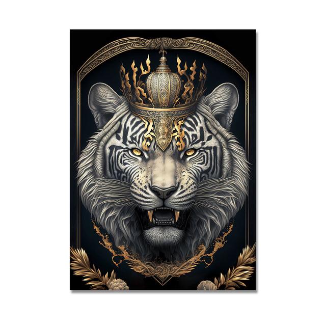 Metal Sculpture Gorilla King Canvas Painting Print Golden Lion Tiger Deer Bull Poster Art Animal Statue Picture Wall Decoration
