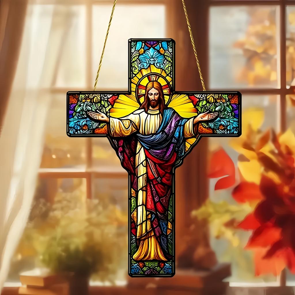 2D Flat Acrylic Cross Decoration, Indoor and Outdoor Decoration - No Battery/electricity Required, Free Day Decoration, Shop Decoration, Durable
